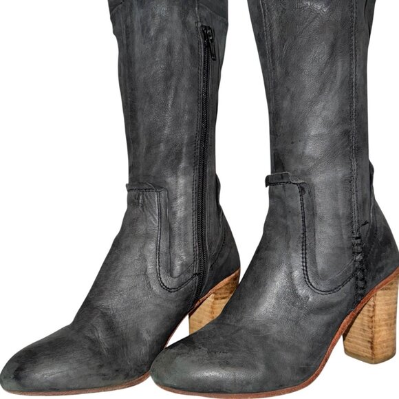 FREE PEOPLE Jack Over-the-Knee Tall Heel Boot 36 Black Shadow Leather Distressed - Picture 8 of 11